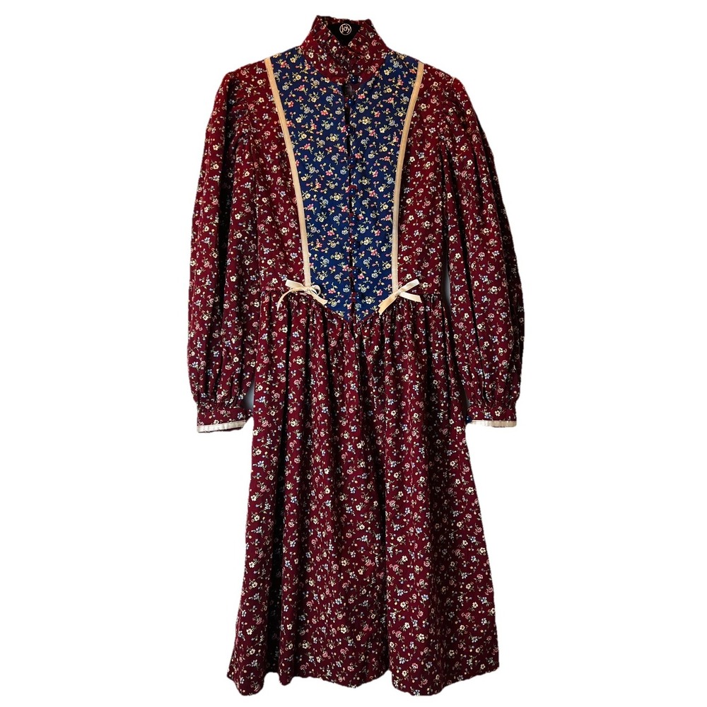 Vintage Handmade Prairie Dress Burgundy Calico Bodice, sz Small?